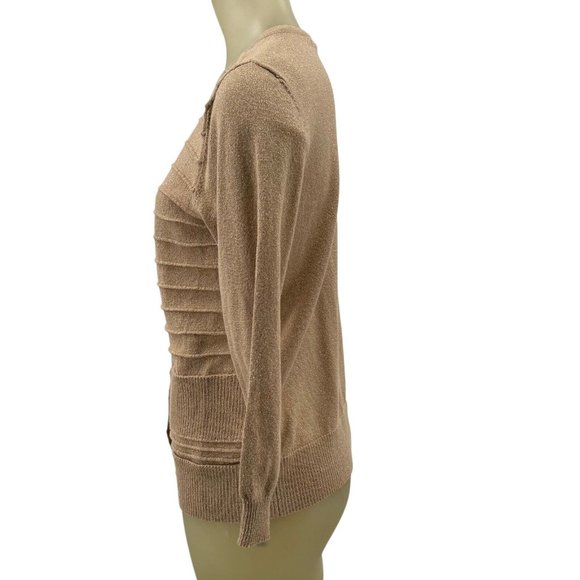 Cable & Gauge Womens Gold metallic cardigan sweater size large L  long sleeve - Picture 2 of 5